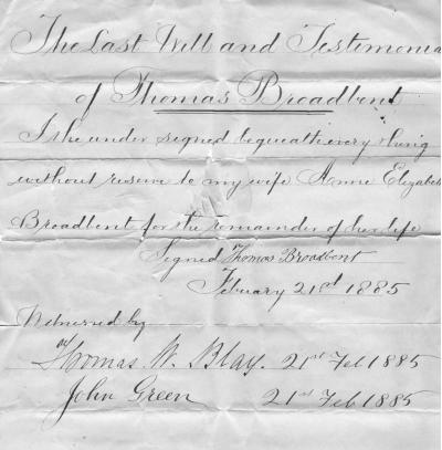 Will of Thomas Broadbent